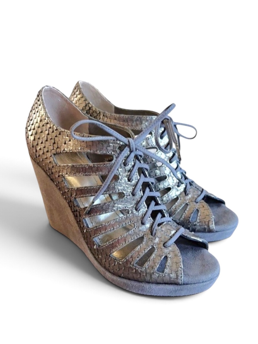 Johnston & Murphy Maddie Metallic Snakeskin Print Lace Up Wedge